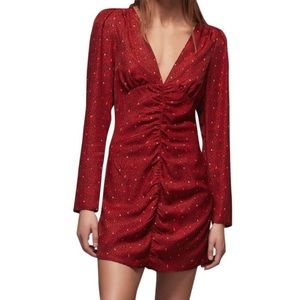 ZARA Print Ruched Deep V-Neck Dress Size Large